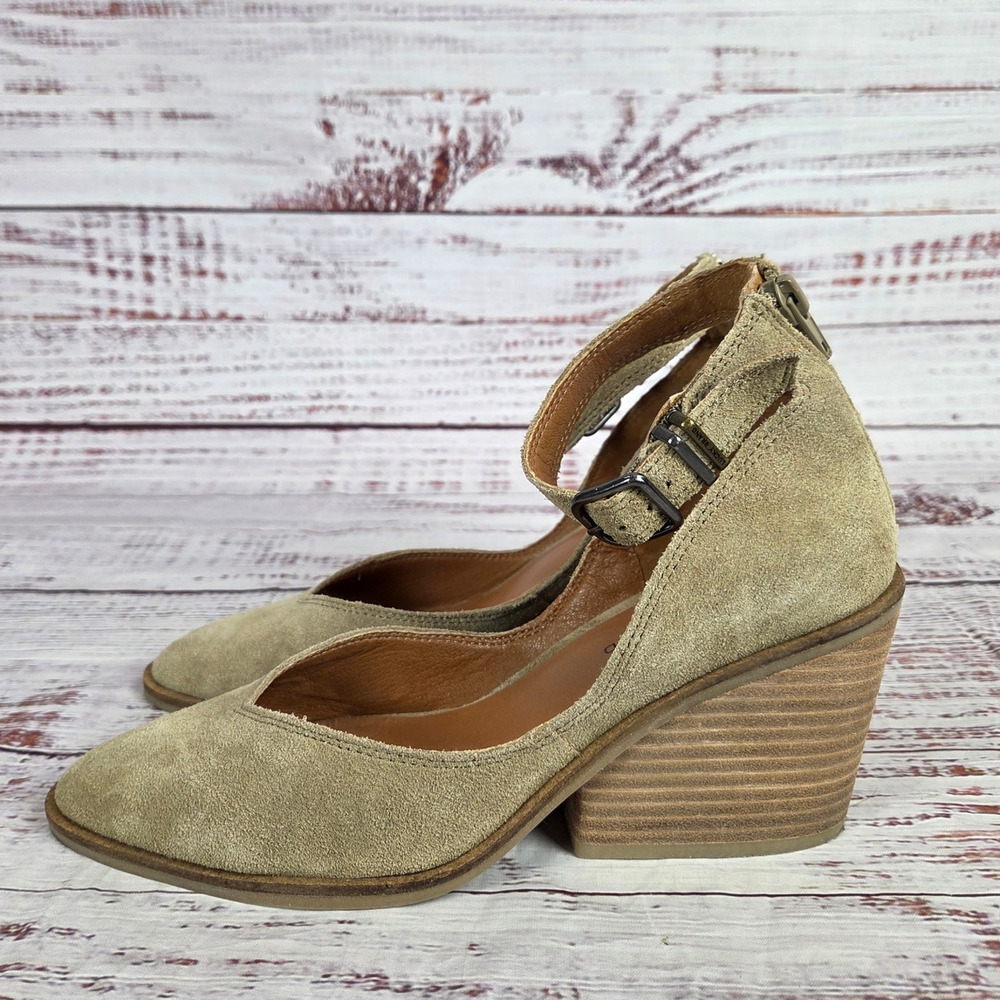Lucky Brand Stephie Pump 7.5 Chestnut Suede Block Heel Shoes Chic Earthy Minimal